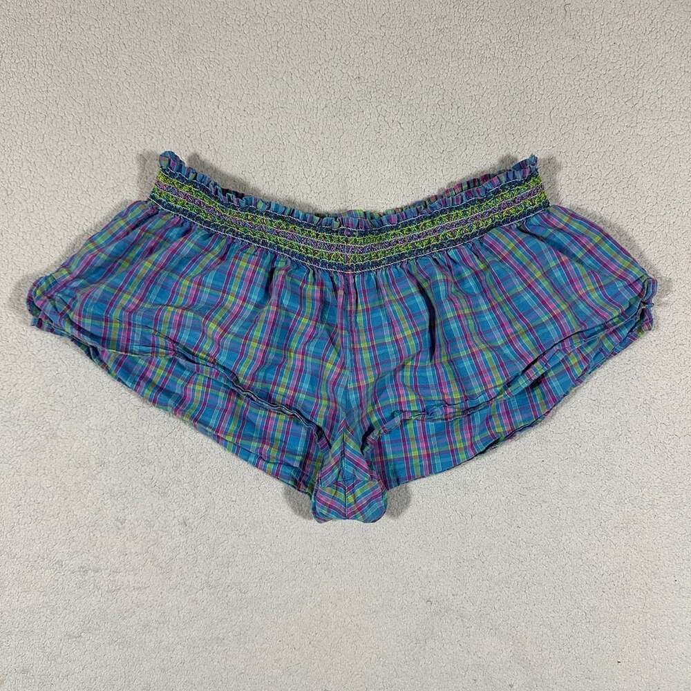 Victoria’s Secret Plaid Ruffle Shorts Size M Blue Purple Green Y2K Lounge